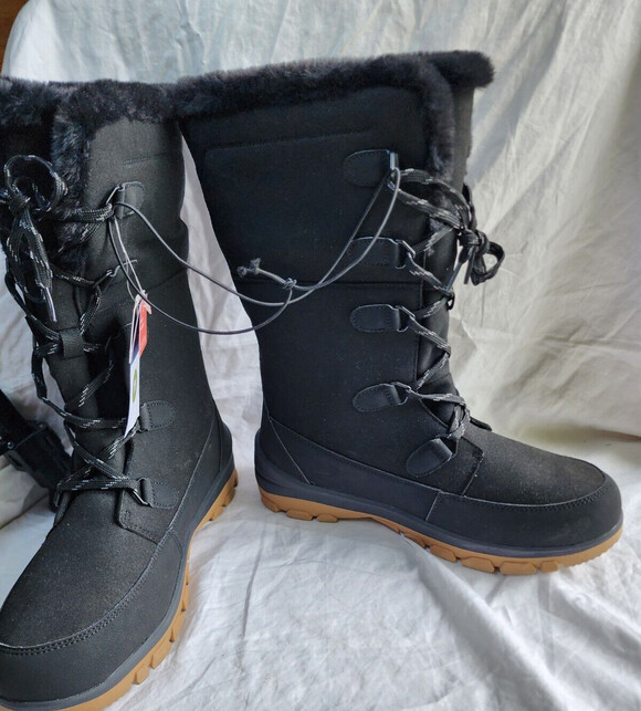 New Women Carla Tall Winter Boots Universal Thread Jet Black Water Proof Size 6 - Picture 5 of 8